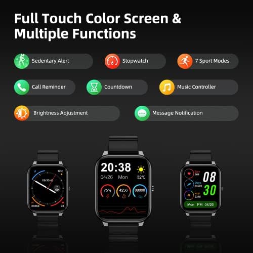 Metatu Smart Watch Relógio de 1,70 polegada Touch Color Display FitnessWatch, relógio de fitness à prova d'água IP67, rastreador de atividades para Android e iOS, StopWatch Fitness Watch For Mulher Men