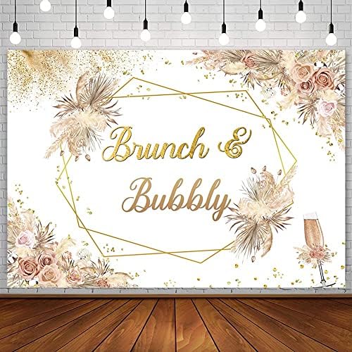 Sendy 10x7ft Boho Brunch e Bubbly Bante de Cenário Decorações de Festas de Caso de Cenário Banner de Bacharelas de Casamento Bohemia Floral Pampos