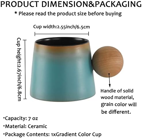 Mshengm pacote de 1 xícara de café em cerâmica gradiente, caneca de cerâmica de 7 onças de gradiente, com xícaras de chá de madeira esféricas, adequadas para cappuccino, leite, café com leite, chá