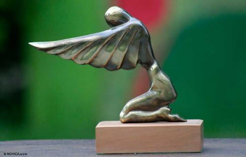 Escultura de bronze de anjo metálico de Novica, 7 Anjo da gratidão de 7 altos