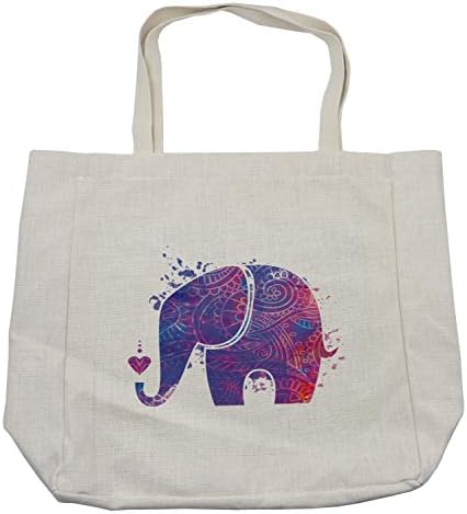 Bolsa de compras de ioga de Ambesonne, silhueta de elefante floral com respingos de cores e um pouco de coração, bolsa reutilizável