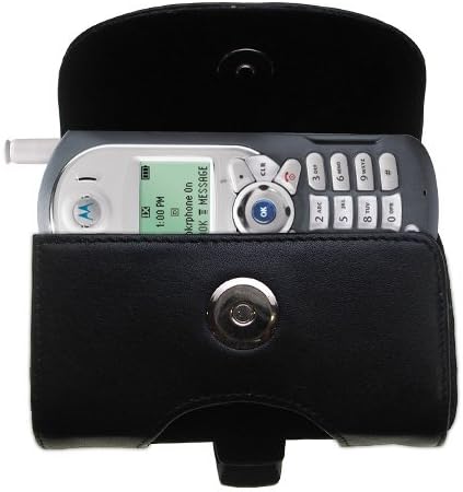 Marca Gomadica Casa de transporte de couro preto horizontal para o Motorola T300P com loop de correia integrado e clipe de cinto opcional