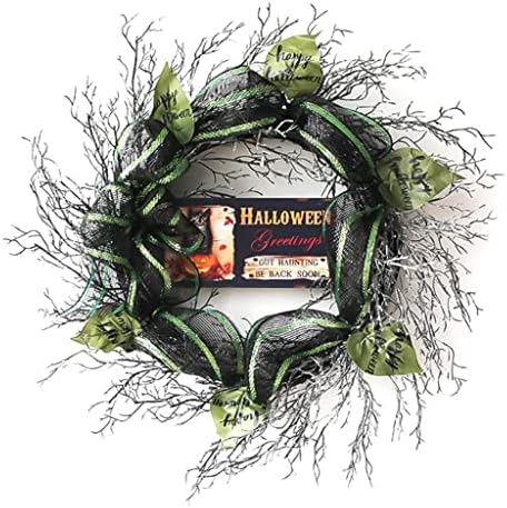 JAHH 20 polegadas Happy Halloween Sign Sign Artificial Wreath Folhe Ribbon Ornamentos para as janelas da porta da frente Wall