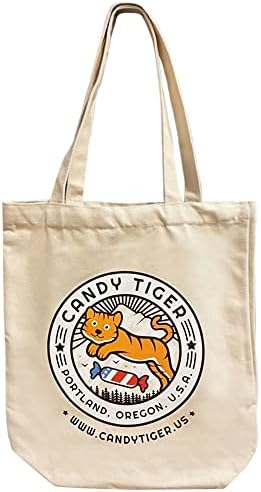 Candy Tiger Cotton Bag - algodão -algodão - Reutilizável - Sustentável - Ambiental - Ideia para Presente - Logo Cute Tiger - Shopper