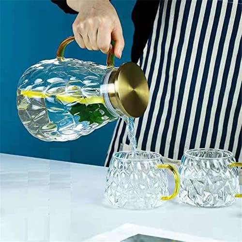Ygjklis Glass Pitcher com tampa, padrão de água de vidro de 1900 ml para água quente/fria e chá gelado, alta resistência ao calor