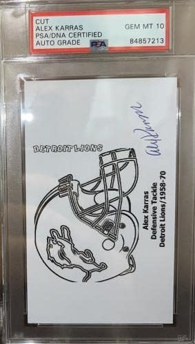 Alex Karras assinou 3x5 ÍNDICE cartão Detroit Lions PSA/DNA 10 GEM GEM MINT AUTO GRADE - NFL CUTATATATURAS