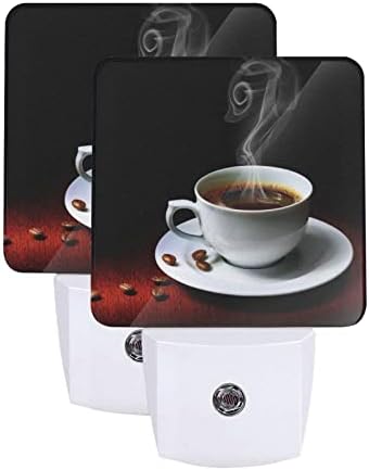 Conjunto de luz de luz da noite de café quente Zeraoke de 2 luz LED de sensor plug-in, sensor automático do anoitecer as luzes noturnas da parede, lâmpada personalizada para o quarto das escadas do corredor da cozinha decorativa