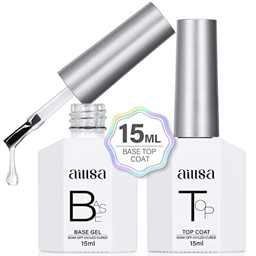 Conjunto de esmaltes Aillsa Base Base e Top Coat Gel - Gel em top e esmalte de casaco de base Mergulhe U V Polisos de gel LED