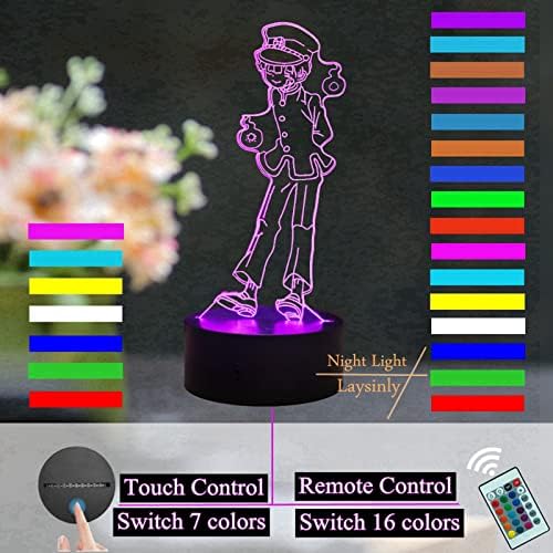 Laysinly Yugi Amane 3d Night Light LED Night Light Anime Figura Lâmpada de cabeceira Lâmpada de mesa de mesa remota Lâmpada