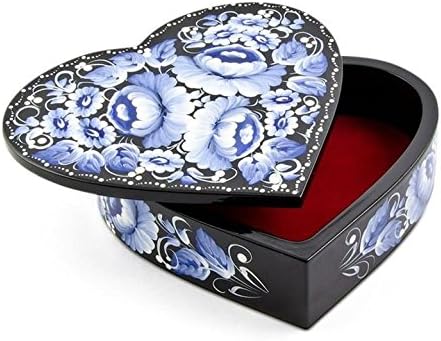 Bestpysanky Blue Flowers Heart Heart Wooden Jewelry Box