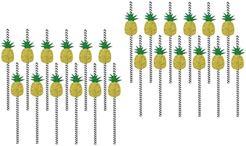 Sosoport 24pcs Fruits Cartões de papel canudos de papel impressão de abacaxi que está bebendo suprimentos de festa de palha