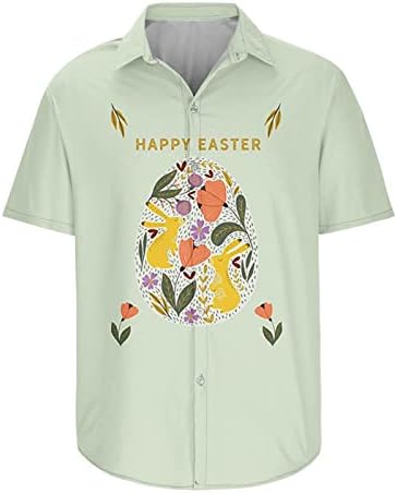 Camisas de Páscoa para homens Casual Casual Colher Hawaiian Camisetas Happy Bunny Rabbit Face engraçado Aloha Beach Camisas