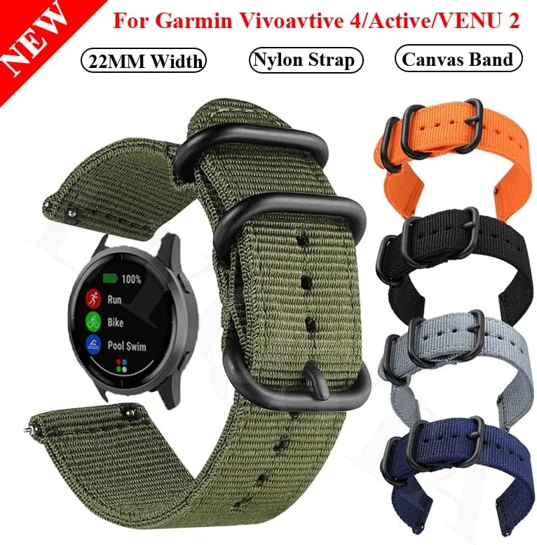 Alcaça de nylon makee 22mm Strap para Garmin Venu 2/Ativo/Vivoativo 4 Smart Watch Band Substituição Correa WatchBand Vivoactive4
