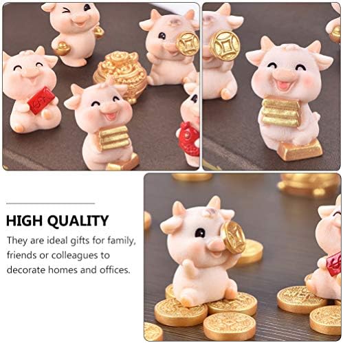 Cabilock 6pcs Miniatura Vaca estatuetas Feng Shui Decoração de mesa zodíaco chinês Ox para o ano novo de bolo Decoração Riqueza Feliz