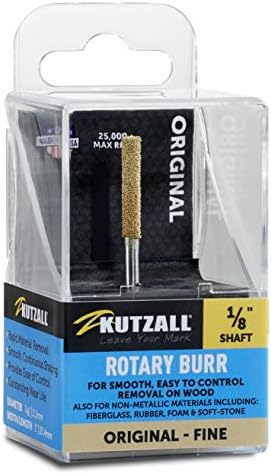 Kutzall Original Cylinder Rotary Burr, eixo de 1⁄8 , acessório de madeira fino - para trabalhar em madeira para Dremel, Foredom, Dewalt, Milwaukee. Carboneto abrasivo de tungstênio, 1⁄8 dia. X 7⁄8 de comprimento, C-18-EG