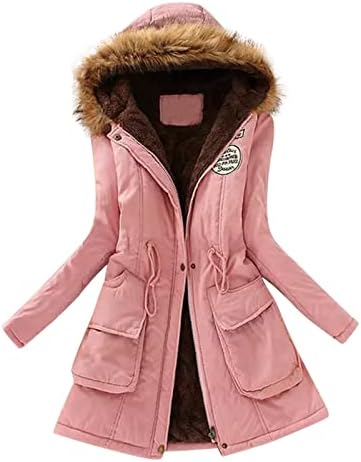 Casacos quentes de casacos com capuz feminino Windbreaker de vento quente jaqueta de trincheira de esqui grossa de lã grossa parka