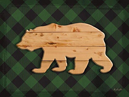 Gango Decor Home Lodge Wood e xadrez de búfalo e madeira e urso xadrez por Lauren Rader; Duas impressões emolduradas de corte