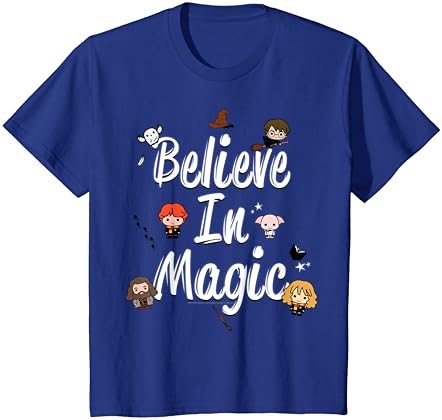 Harry Potter Believe in Magic fofo de camiseta de texto de desenho animado