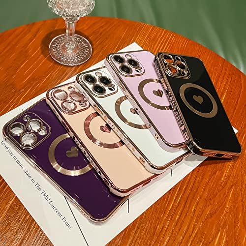 Caso magnético imluckies para iPhone 14 Pro Max Case for Women Girl, [Compatível com Magsafe] Lucro de amor fofo Lucury Placuring, Soft TPU Bumper Full Camera Lens Protection Case Purple