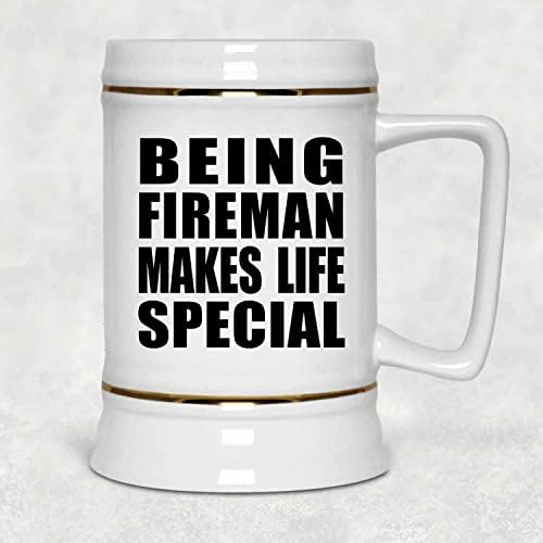 Designsify Being Fireman torna a vida especial, caneca de 22oz de cerveja de cerâmica de cerâmica com alça para freezer, presentes para aniversário de aniversário de Natal dos pais do dia das mães Dia