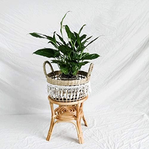 Besportble retro palha tecido cesto de flores decorativo rústico grama marinha redonda redonda de cesto de cesto de cesta de cesto de casa