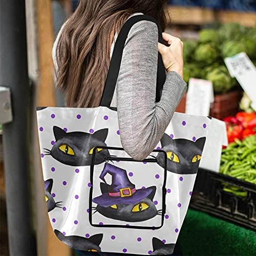 Halloween Black Cat Bolsa de ombro dobrável Bag reutilizável Bolsa de mercearia pesada bolsa de bolsa de bolsa para viagens de