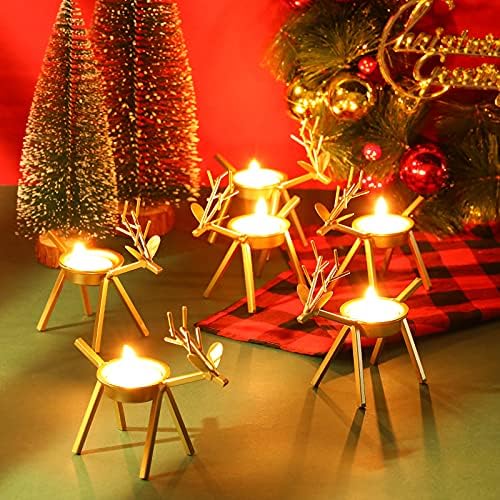 6 peças renas do vela rena rena Luzes de chá rena Rena Candlestick Christmas Veller com 6 peças Luzes de chá brancas Velas de tealight