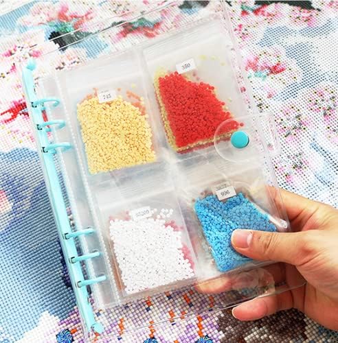 Diamond Painting Beads Livro de armazenamento-Pigpigbuss Diamond Painting Storage Binder com bolsos, sacolas auto-vedadas