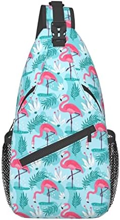 Qurdtt rosa flamingo bolsa de sling sacos de peito crossbody ombro mochila viagens de caminhada do dia para homens mulheres