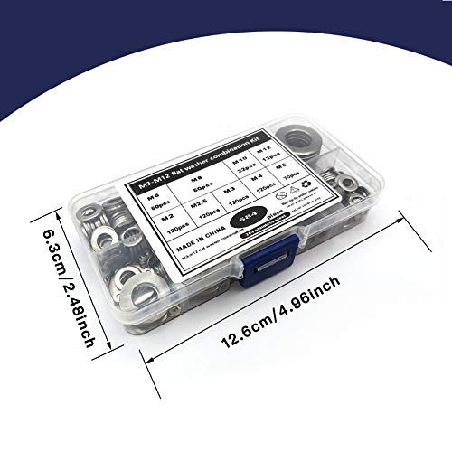 684 PCs Junto plano de aço inoxidável Conjunto, arruelas para parafusos parafusos, lavadoras de lamas de metal kit de variedade de hardware, para decoração doméstica, reparo de fábricas, cozinhas m2/m2.5/m3/m4/m5/m6/m8/m10/m12