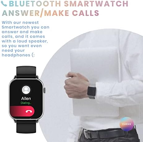 Yussa Smartwatch Smartwatch | Android SmartWatch e iPhone Compatível | Atenda/faça chamadas | Orador | 2 tiras | 1,86 '' de tela cheia | Rastreamento de fitness e saúde | +20 esportes | para homem e mulher