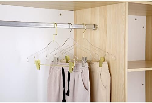 Cabides claros acrílicos de qualidade da YBM com clipes feitos de acrílico claro para uma aparência luxuosa para o armário de guarda-roupa, cabides de roupas organizam armário, homens, ouro, 4105-20