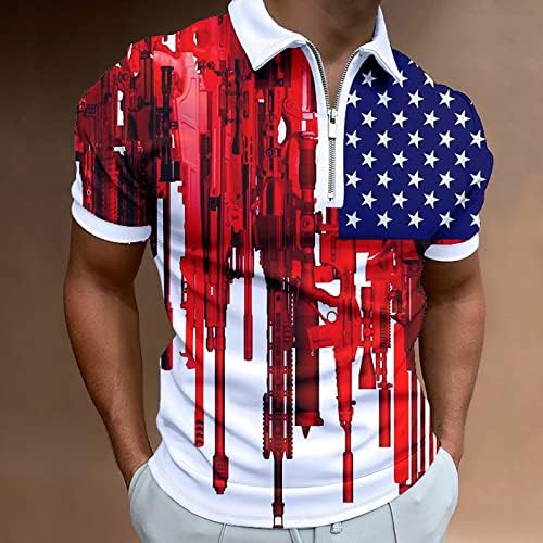 Long Button Down Sirlt da camisa patriótica da bandeira americana masculina para homens 4 de julho muscular Turn Down Collar