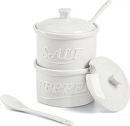 Conjunto de hacaroa de 2 catael de sal e pimenta com tampa e colher, salas de sal e pimenta de 8,5 oz, caixa de tempero
