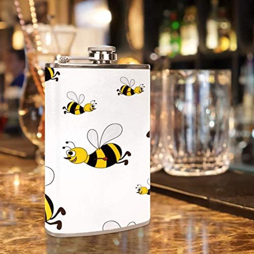 Balão de quadril para bebidas alcoólicas de aço inoxidável com bebidas alcoólicas com funil 7,7 oz de couro ótima ideia de presente Flask - Padrão de abelha voadora