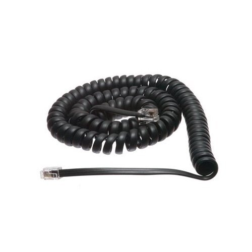 Corda de telefone de telefone enrolada preta plana - Comprimento padrão de 12 pés - líder plano de 4 polegadas - DIVERTIMENTO