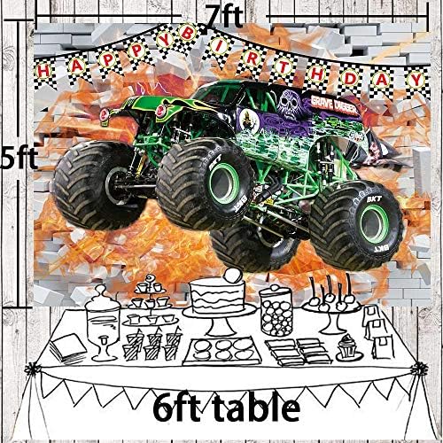 Queenmo Monster Truck Birthday Birthday Party Borathdrop Racing Cars Grave Digger Batren Florgráfica Filme Photography