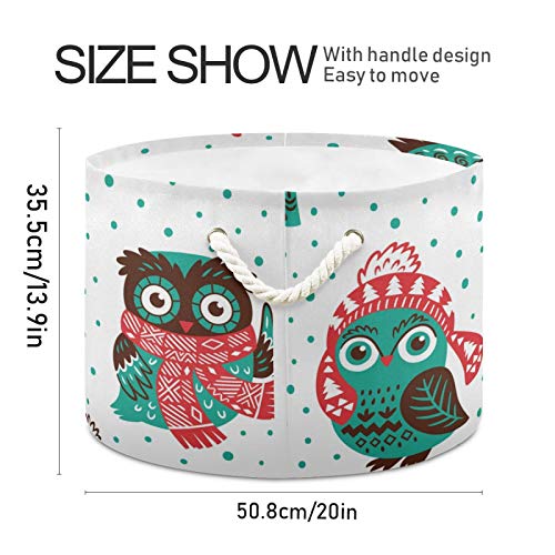 Grande cesta de armazenamento redondo - Christmas Cute Owls Canvas Coating Organizador Bin Bin Storage Bin for Bursery