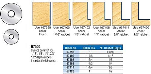 Ferramenta Amana - 67500 Kit de colarinho de 6 peças 1/16 a 1/2 profundidade