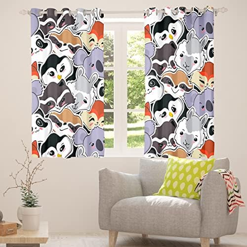 Cortinas de janela do desenho animado erosébridal cortinas de pinguim preguiçosa fofas para crianças crianças, adorável