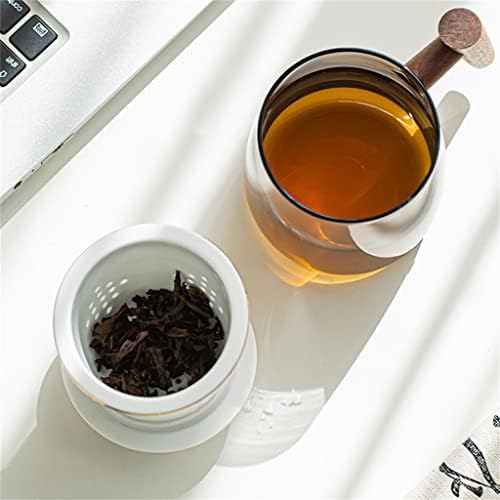 Zhuhw Tea Cup Filtro pessoal Bolha de presente Caixa de presente com alça de madeira Copo de separação de chá com tampa