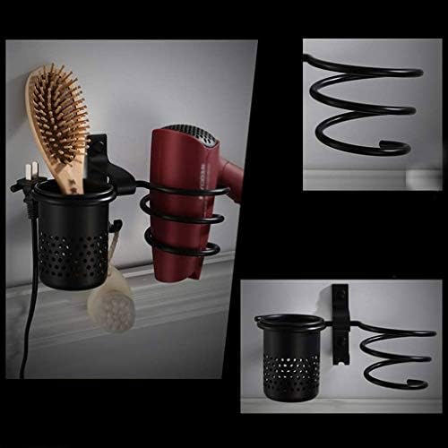 Suporte de secador de cabelo preto uxzdx - secador de cabelo preto multifuncional com porta -copos, prateleira de alumínio do banheiro