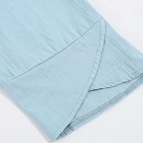 Calças de linho de algodão feminino, cintura elástica de bolso casual Capri calças largas de perna larga calça de ioga confortável