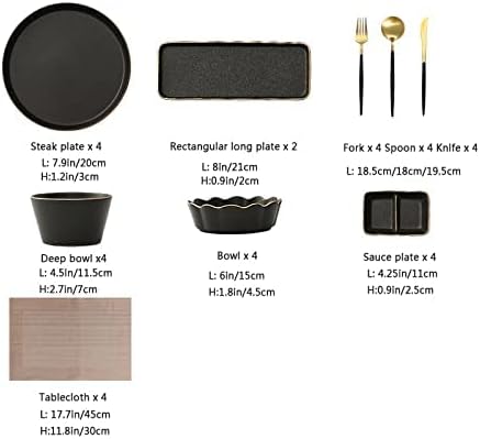 Ceramics Dinnerware Sets Setes de porcelana e placas de porcelana Conjuntos de 34 PCs Placas de grés definidas para 4 placas/tigela/colher/garfo/faca