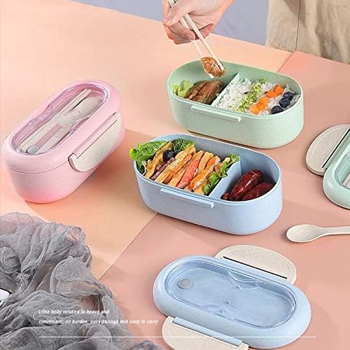 Cujux Lunch Box Wheat Straw Bento Caixa com Tableware Microondas Caixa de comida de dupla camada para estudante