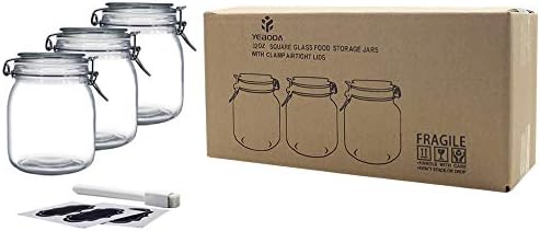 Yeboda 32 oz de gotas de vidro de gabinetes com tampas herméticas e juntas de silicone para recipientes de cozinha multifuncional -