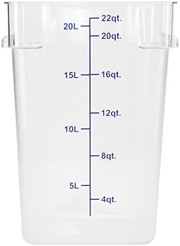 MET Lux 22 Quart Brine Buckets, 10 recipientes de marinação quadrada-com marcadores de volume, alças embutidas, baldes de massa de massa de plástico transparentes e azuis, tampas de freezer, vendidas separadamente