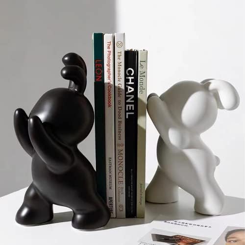 Linxia 2 PCs Bunny Livro para prateleiras estatuas de cerâmica estatueta Organizador de serviço pesado para manter livros/filmes/cds/videogames