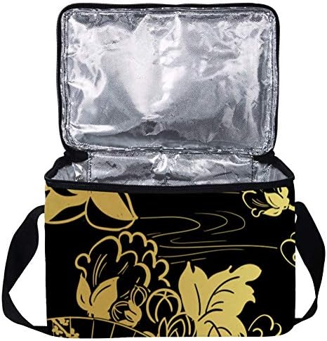 Lancheira à prova de vazamentos, caixa de bento isolada para homens mulheres adultas, balde de almoço reutilizável com alça de ombro Design de ouro preto