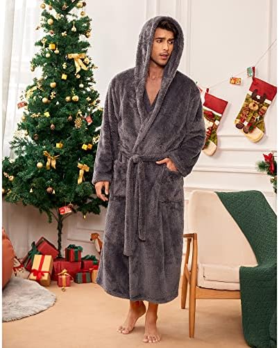 Robe de masculino Vulcanodon grande e alto com capuz, manto de pelúcia de comprimento total para homens de banheira de lã